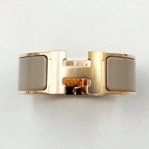 Hermes Brand New Rose Gold H Taupe Thick Clic Clac Bracelet Cuff Bangle